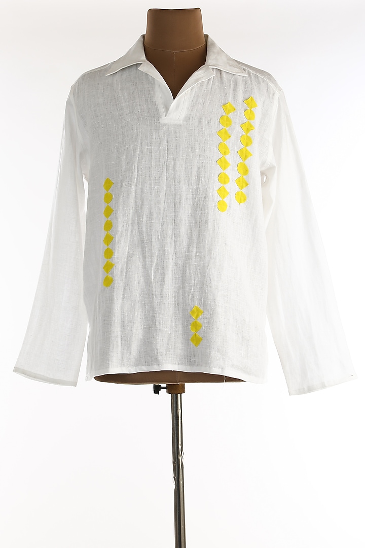 White Linen Party Wear Shirt With Full Sleeves by Wendell Rodricks Men at Pernia's Pop Up Shop
