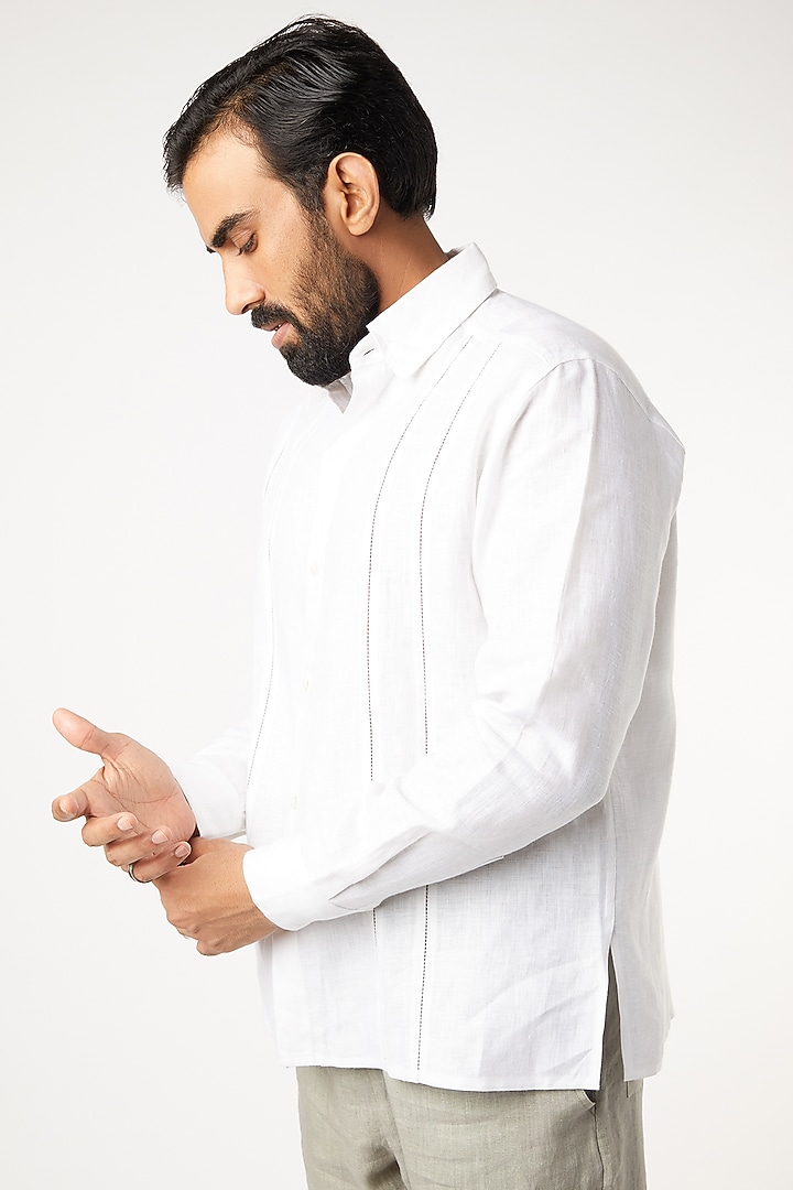 White Party Wear Shirt With Ladder Seam Detail by Wendell Rodricks Men at Pernia's Pop Up Shop