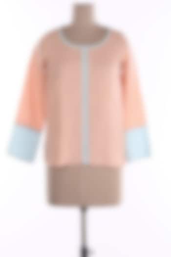 Peach & Blue Linen Tunic by Wendell Rodricks at Pernia's Pop Up Shop