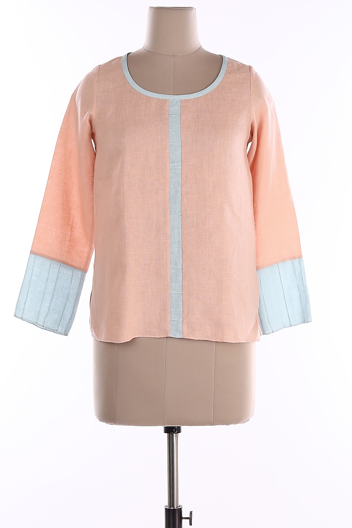 Peach & Blue Linen Tunic by Wendell Rodricks at Pernia's Pop Up Shop