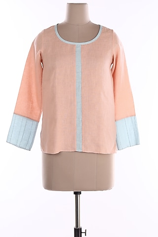 Peach & Blue Linen Tunic by Wendell Rodricks