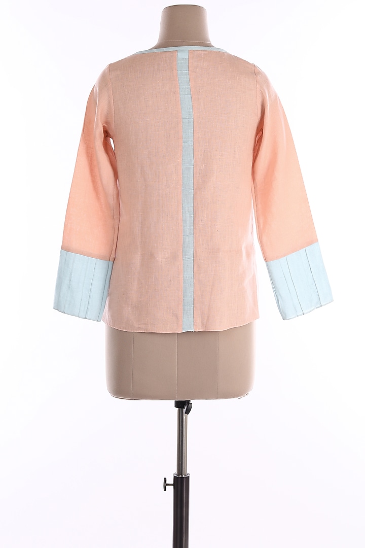 Peach & Blue Linen Tunic by Wendell Rodricks at Pernia's Pop Up Shop