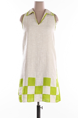 White & Green Checkered Tunic by Wendell Rodricks