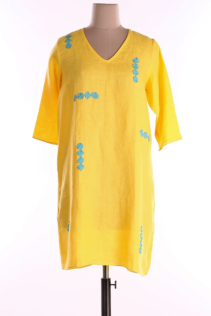 Yellow Embroidered Tunic by Wendell Rodricks at Pernia's Pop Up Shop