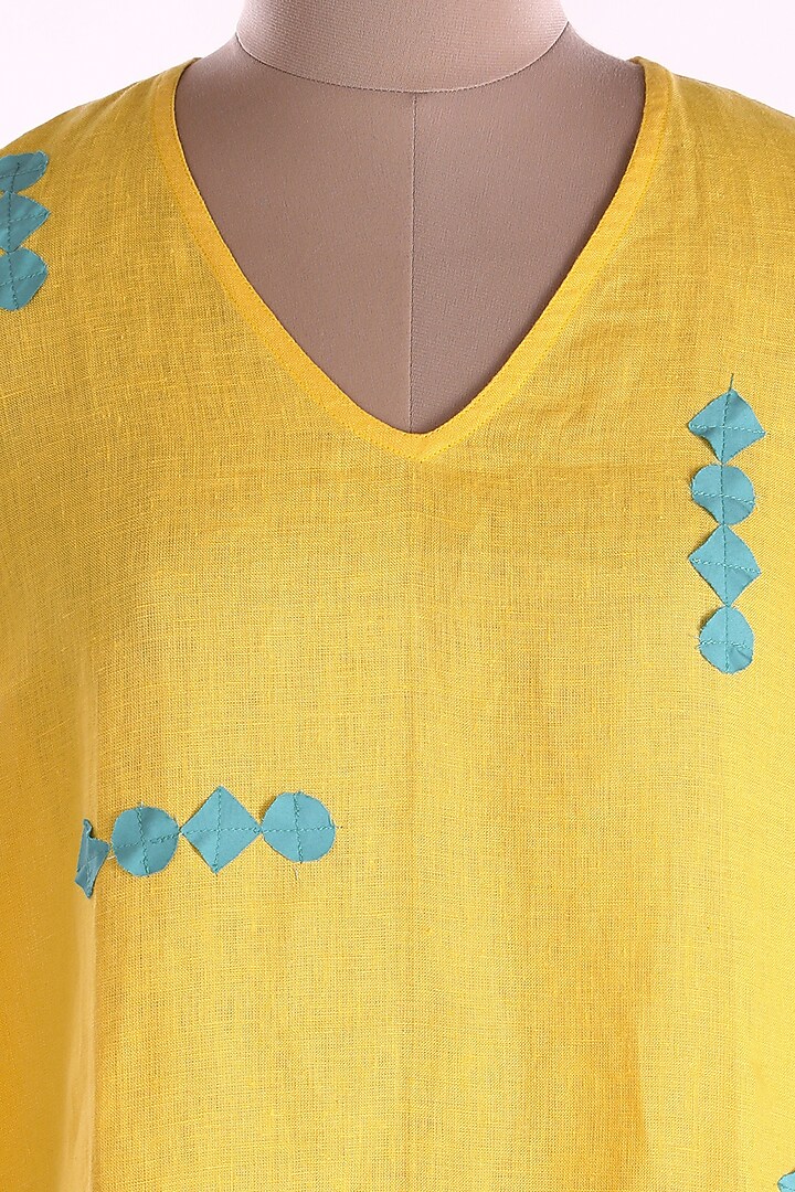 Yellow Embroidered Tunic by Wendell Rodricks at Pernia's Pop Up Shop
