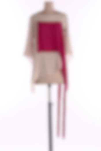 Beige & Red Asymmetric Tunic by Wendell Rodricks at Pernia's Pop Up Shop