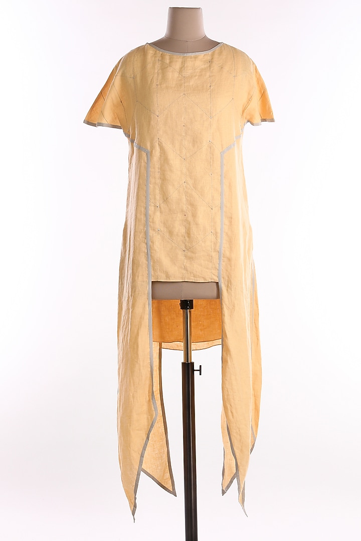 Yellow Embroidered Linen Tunic by Wendell Rodricks at Pernia's Pop Up Shop