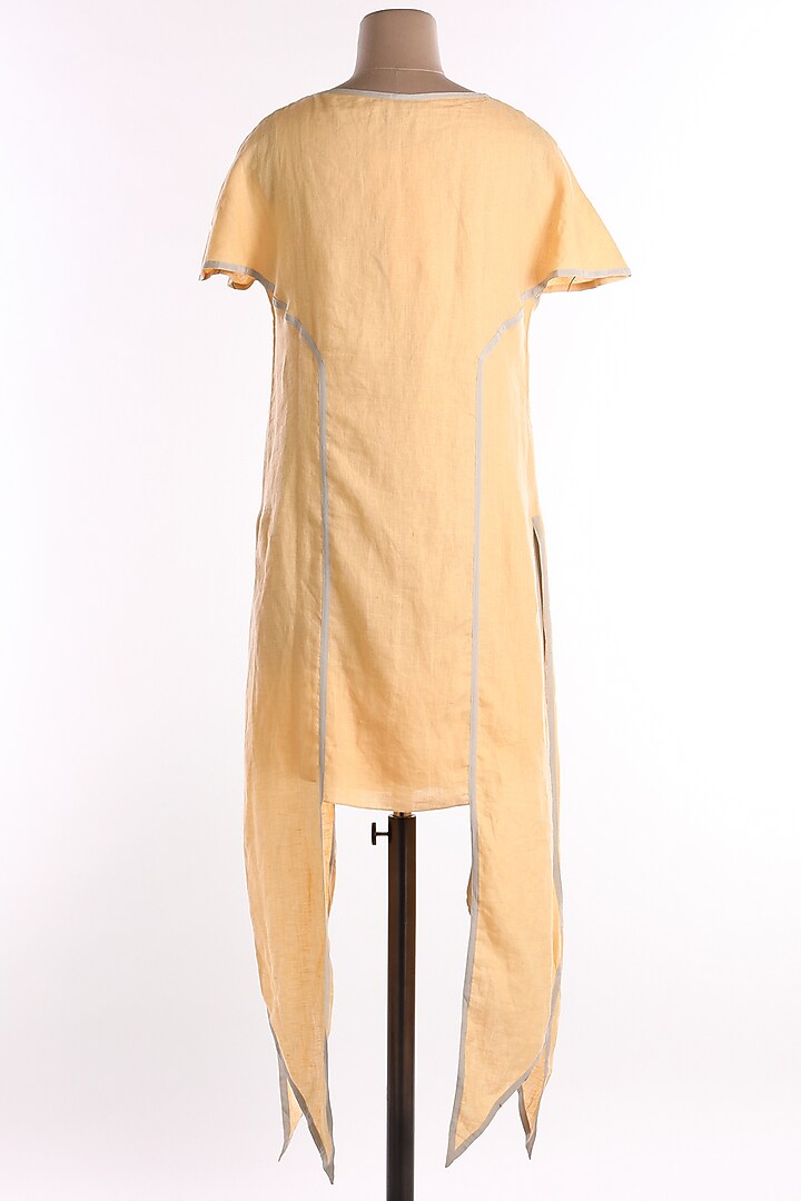 Yellow Embroidered Linen Tunic by Wendell Rodricks at Pernia's Pop Up Shop