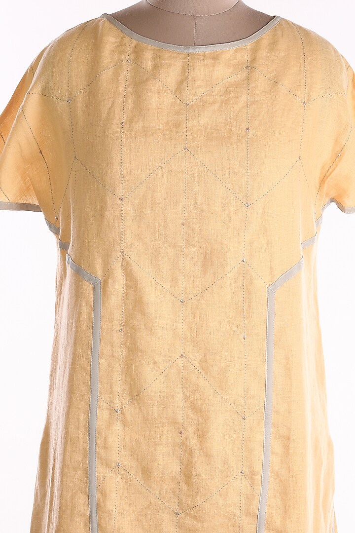 Yellow Embroidered Linen Tunic by Wendell Rodricks at Pernia's Pop Up Shop