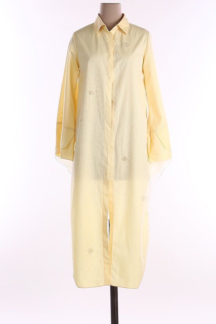 Yellow Linen Long Shirt by Wendell Rodricks