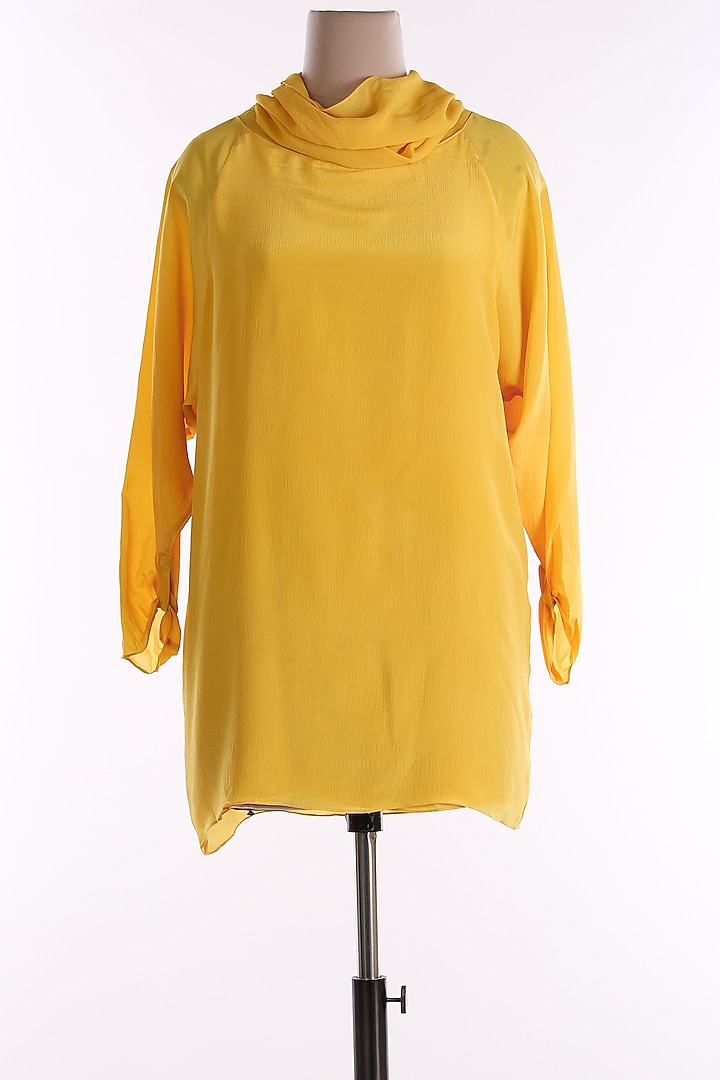 Yellow Cowl Neck Tunic by Wendell Rodricks at Pernia's Pop Up Shop