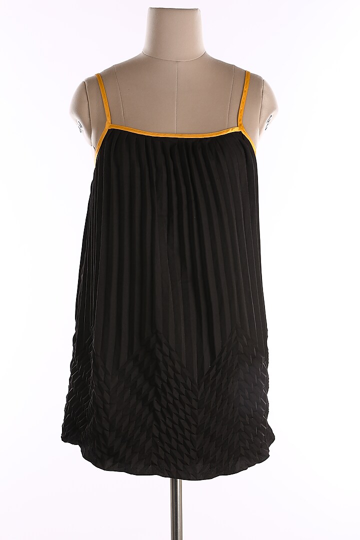 Black Sleeveless Pleated Top by Wendell Rodricks at Pernia's Pop Up Shop