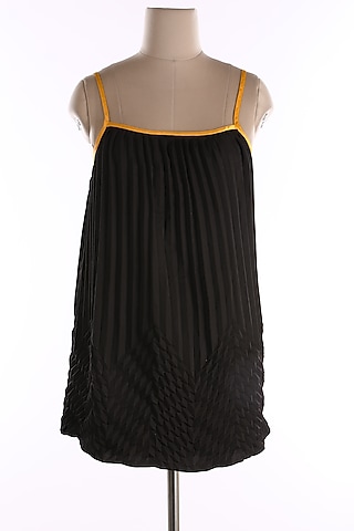 Black Sleeveless Pleated Top by Wendell Rodricks