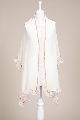 Ivory Crinkled Stole by Wendell Rodricks
