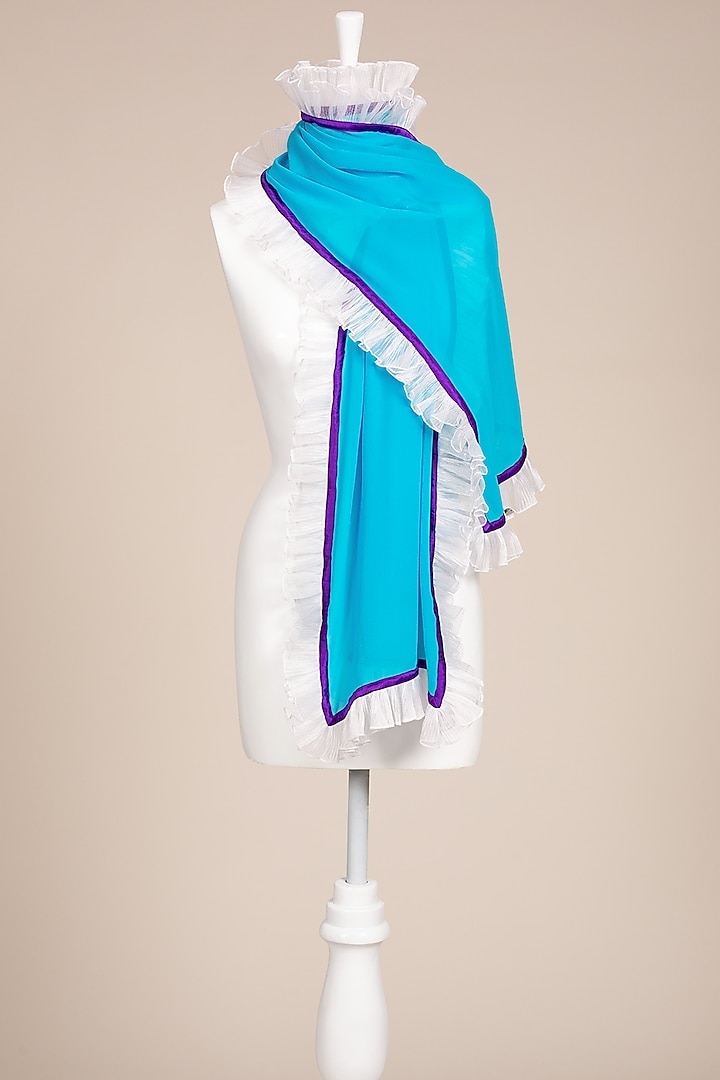 Turquoise Crinkled Stole by Wendell Rodricks