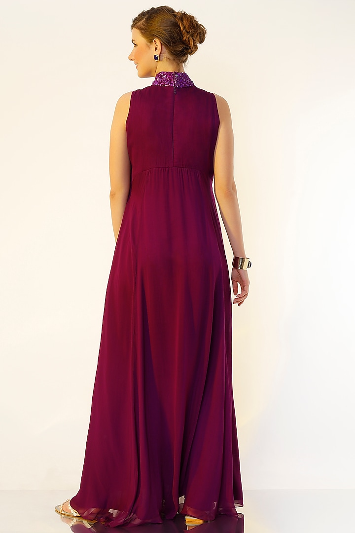 Purple Hand Embroidered Gown by Wendell Rodricks at Pernia's Pop Up Shop