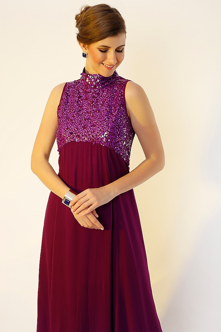 Purple Hand Embroidered Gown by Wendell Rodricks at Pernia's Pop Up Shop