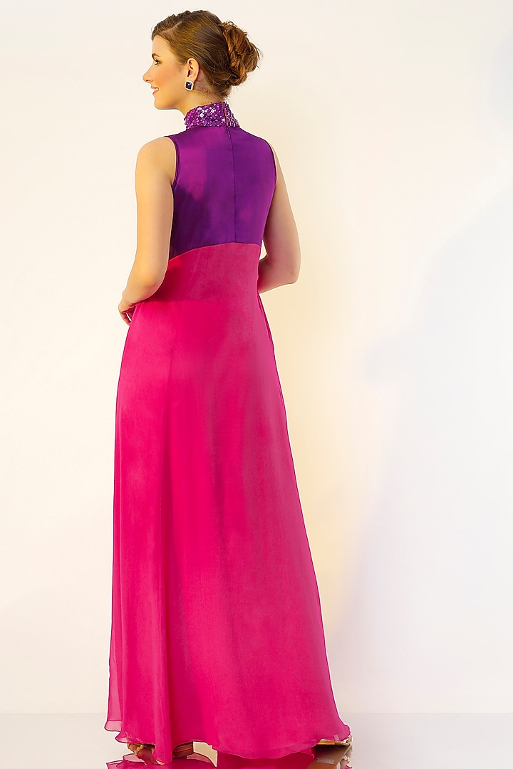 Fuchsia & Purple Hand Embroidered Gown by Wendell Rodricks at Pernia's Pop Up Shop