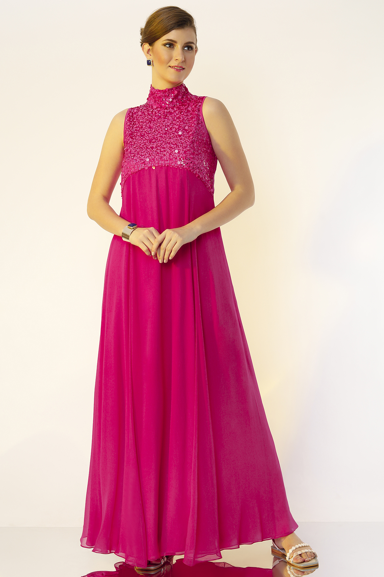 Fuchsia Hand Embroidered Gown by Wendell Rodricks at Pernia's Pop Up Shop