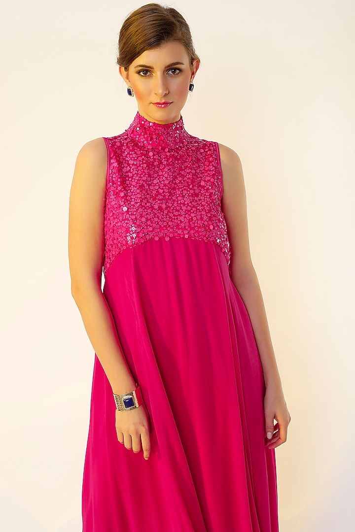 Fuchsia Hand Embroidered Gown by Wendell Rodricks at Pernia's Pop Up Shop