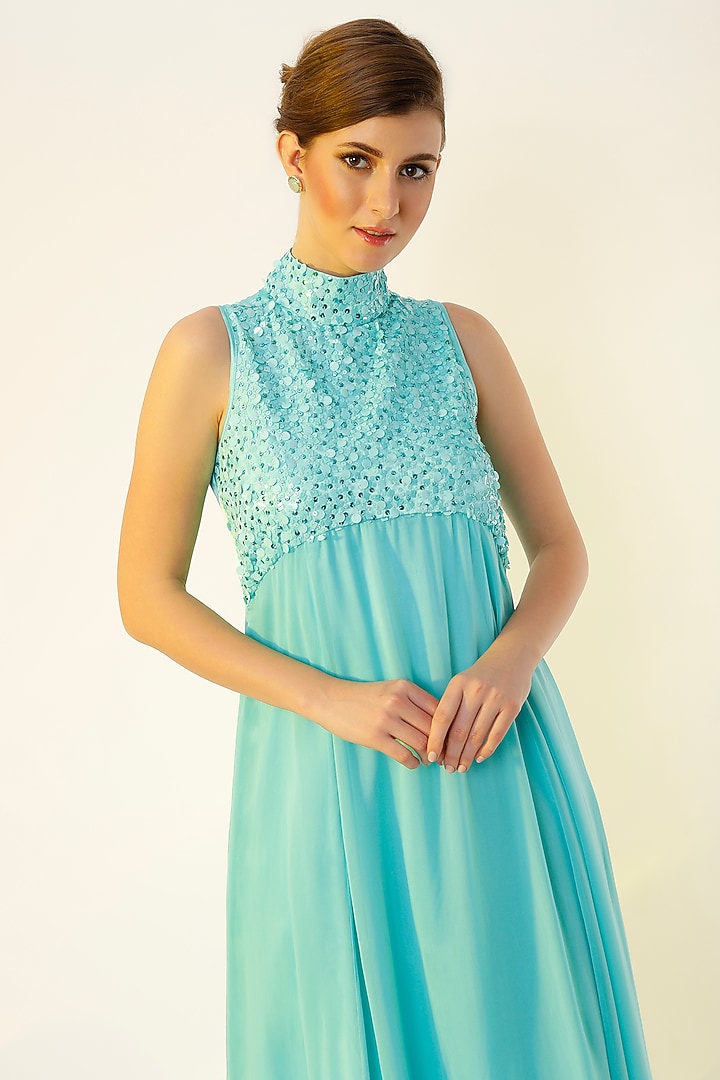 Sea-Green Hand Embroidered Gown by Wendell Rodricks at Pernia's Pop Up Shop