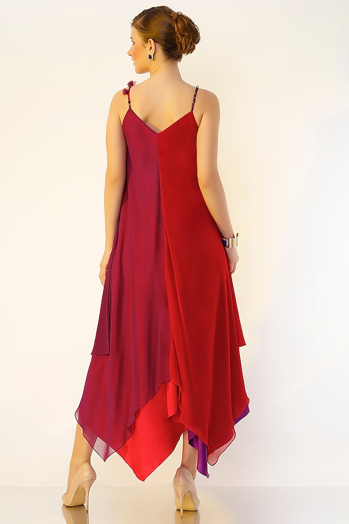 Red & Purple Asymmetrical Gown by Wendell Rodricks at Pernia's Pop Up Shop