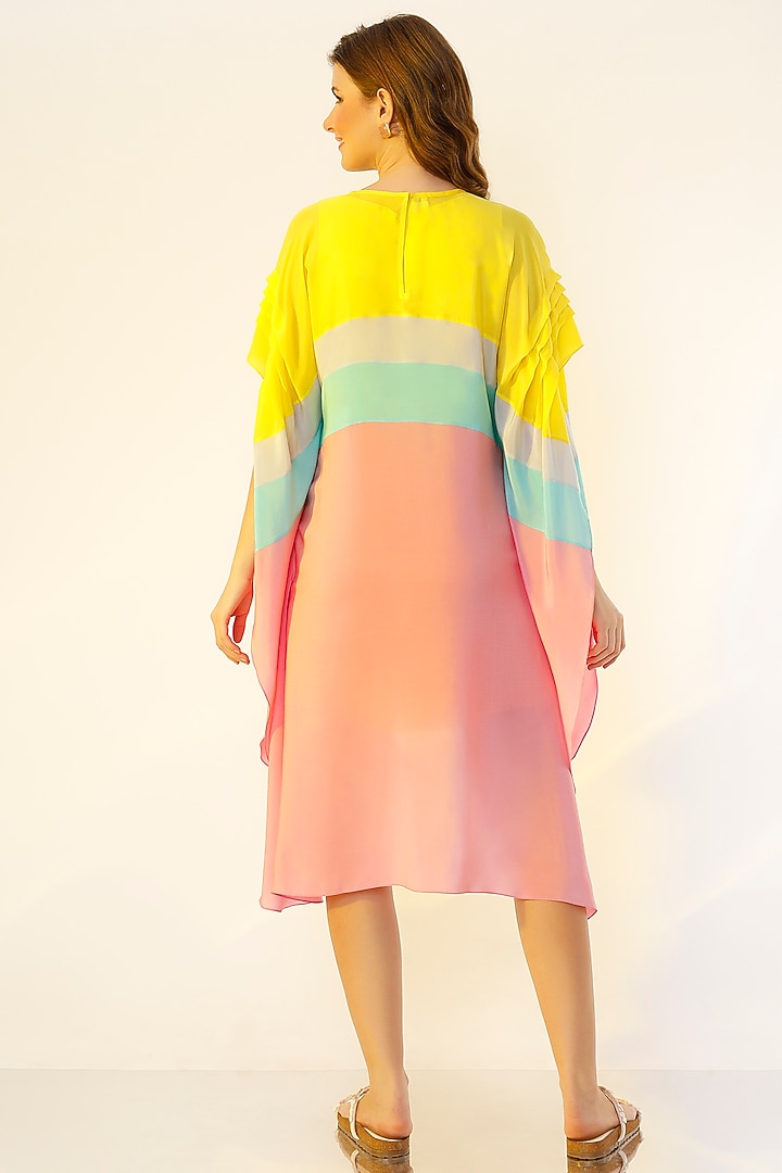 Lime-yellow & Pink High-low Kaftan by Wendell Rodricks at Pernia's Pop Up Shop