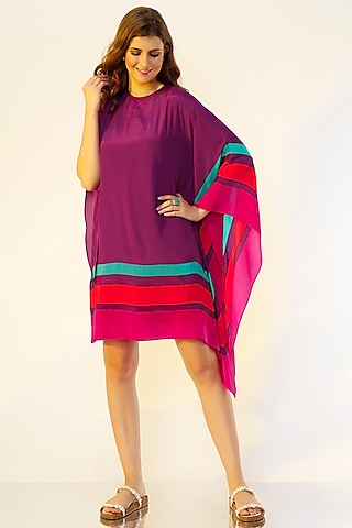 Purple Kaftan with Colour-Blocked Hem by Wendell Rodricks