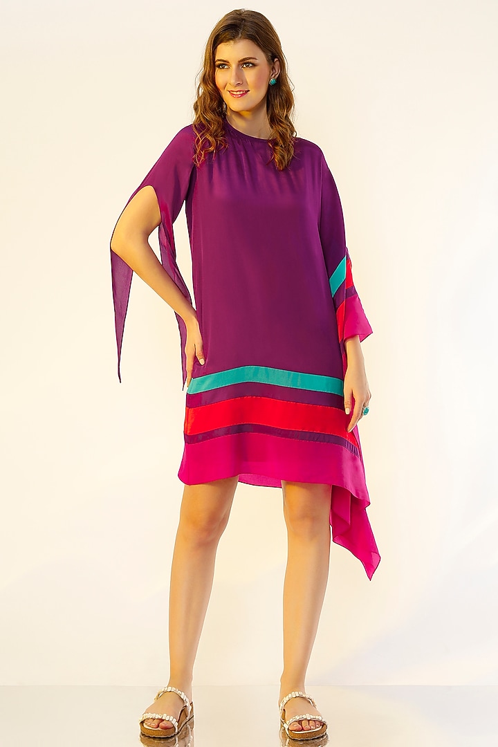 Purple Kaftan with Colour-Blocked Hem by Wendell Rodricks at Pernia's Pop Up Shop
