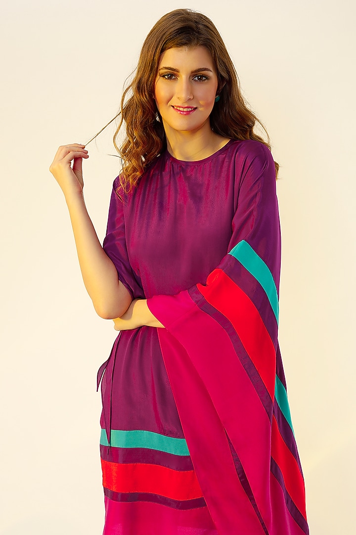 Purple Kaftan with Colour-Blocked Hem by Wendell Rodricks at Pernia's Pop Up Shop