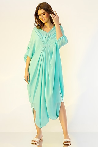Sea-Green Pleated Kaftan by Wendell Rodricks