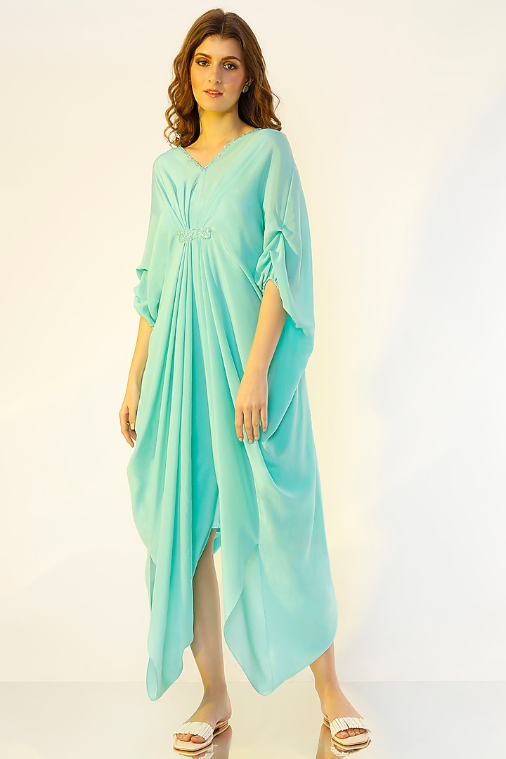Sea-Green Pleated Kaftan by Wendell Rodricks at Pernia's Pop Up Shop