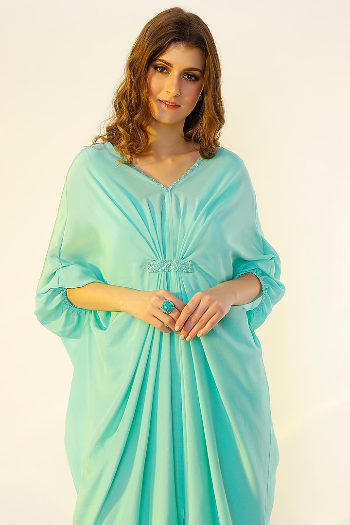 Sea-Green Pleated Kaftan by Wendell Rodricks at Pernia's Pop Up Shop