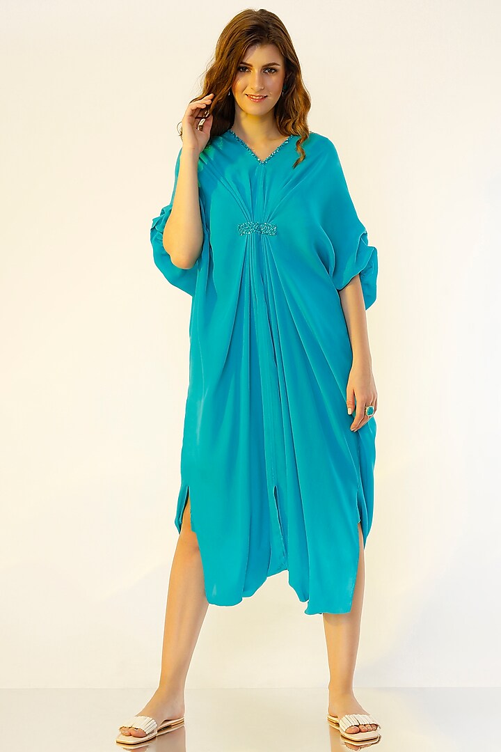 Turquoise Pleated Kaftan Design by Wendell Rodricks at Pernia's Pop Up ...