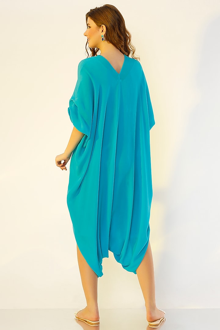 Turquoise Pleated Kaftan by Wendell Rodricks at Pernia's Pop Up Shop