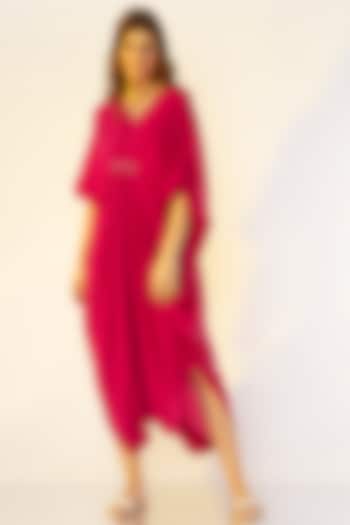 Fuchsia Pleated Kaftan by Wendell Rodricks at Pernia's Pop Up Shop