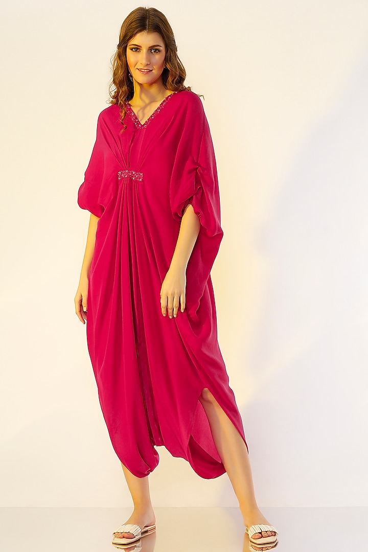 Fuchsia Pleated Kaftan by Wendell Rodricks