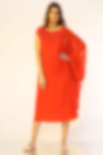 Coral Orange Draped Sleeve Dress by Wendell Rodricks at Pernia's Pop Up Shop