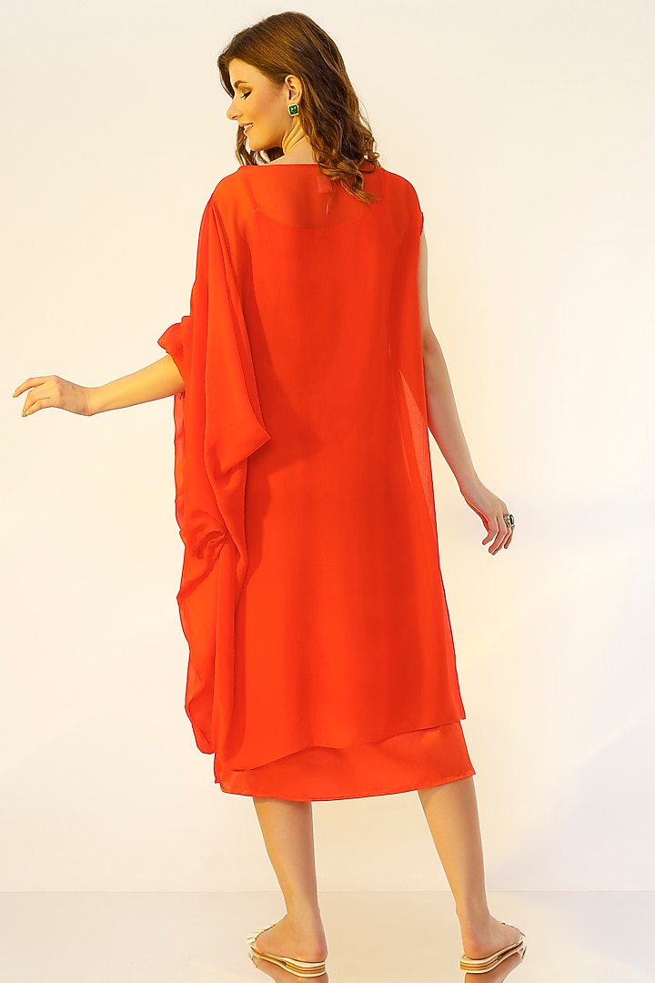 Coral Orange Draped Sleeve Summer Dress by Wendell Rodricks at Pernia's Pop Up Shop