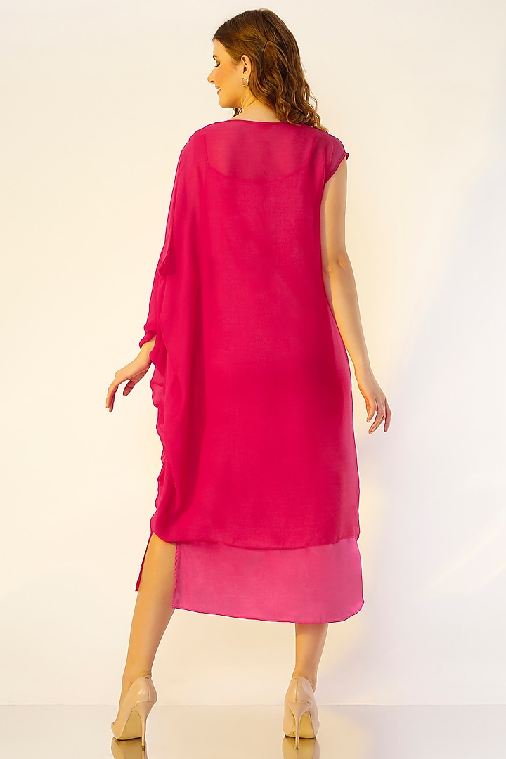 Fuchsia Draped Sleeve Summer Dress by Wendell Rodricks at Pernia's Pop Up Shop