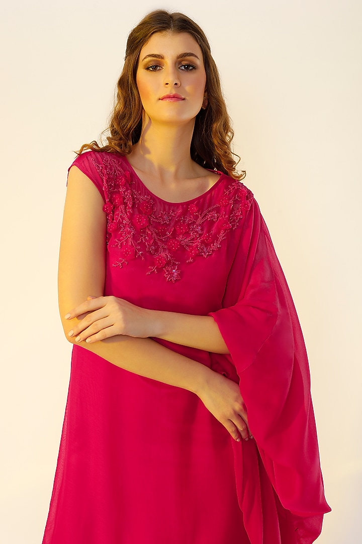 Fuchsia Draped Sleeve Summer Dress by Wendell Rodricks at Pernia's Pop Up Shop