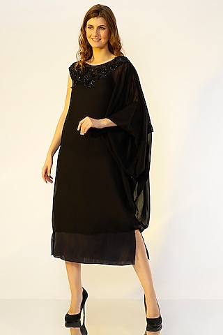 Black Draped Sleeve Dress by Wendell Rodricks