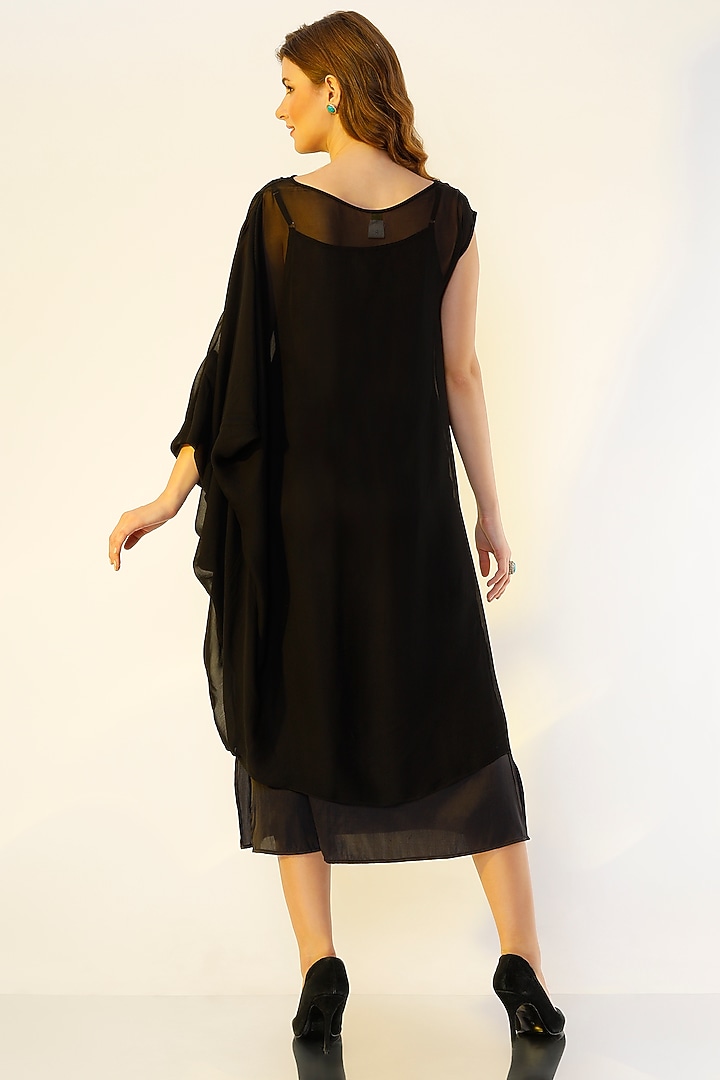 Black Draped Sleeve Summer Dress by Wendell Rodricks at Pernia's Pop Up Shop