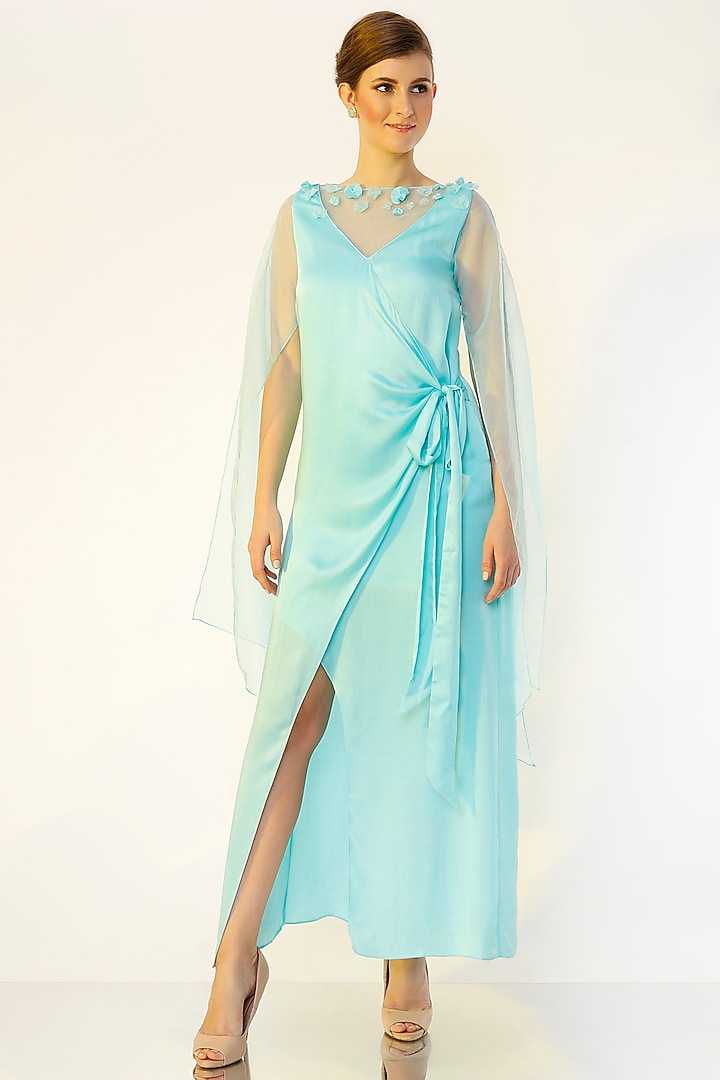 Powder Blue Hand Embroidered Gown by Wendell Rodricks at Pernia's Pop Up Shop