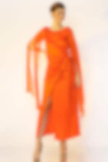 Orange Hand Embroidered Gown by Wendell Rodricks