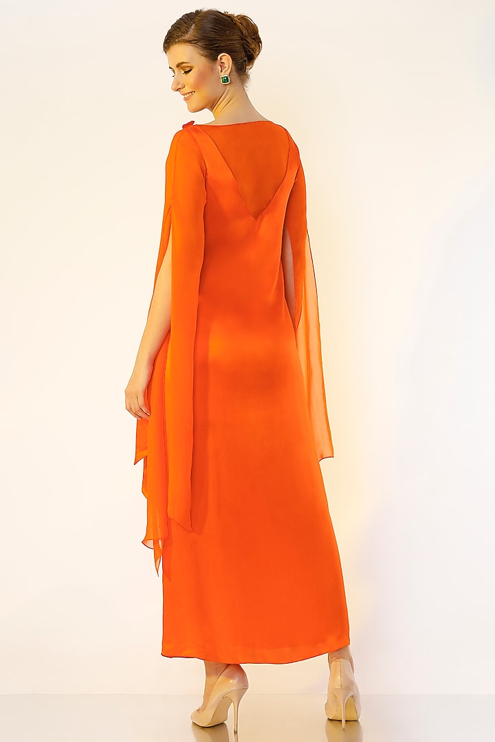 Orange Hand Embroidered Gown by Wendell Rodricks at Pernia's Pop Up Shop