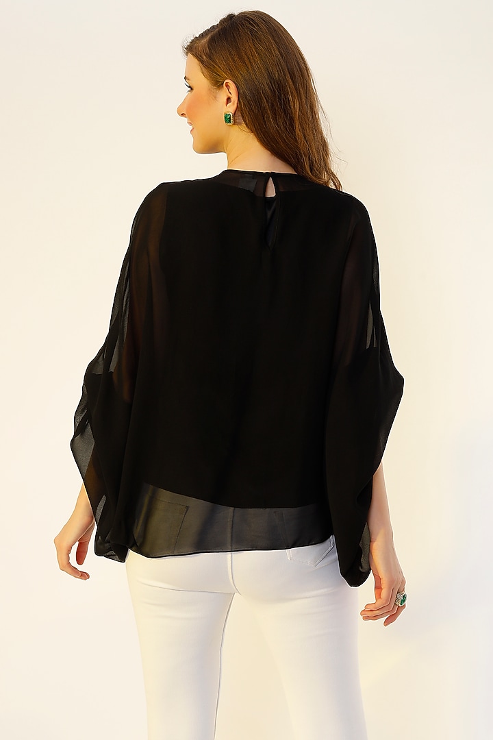 Black Embroidered Kaftan Top by Wendell Rodricks at Pernia's Pop Up Shop