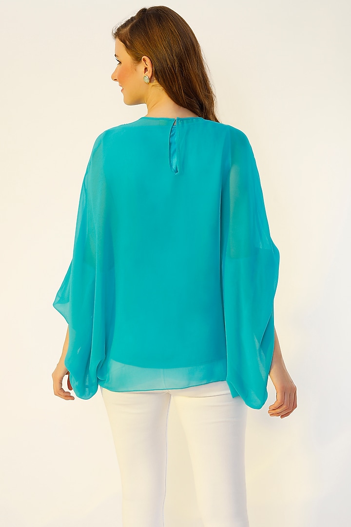 Turquoise Embroidered Kaftan Top by Wendell Rodricks at Pernia's Pop Up Shop