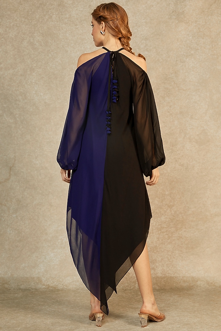 Midnight Blue & Black Cascade Summer Dress by Wendell Rodricks at Pernia's Pop Up Shop