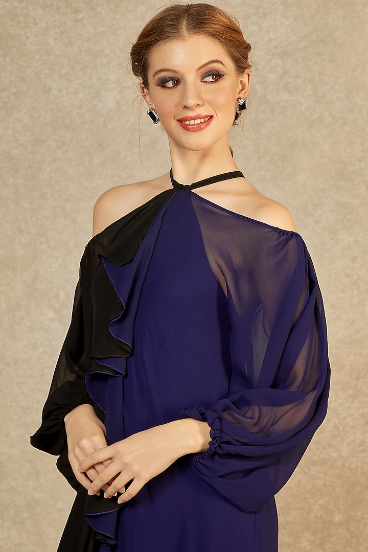 Midnight Blue & Black Cascade Summer Dress by Wendell Rodricks at Pernia's Pop Up Shop